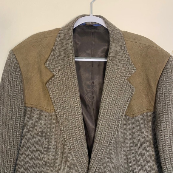 Vintage Pendleton Wool Tweed Blazer Jacket Men's Size 50 Long Suede Patches